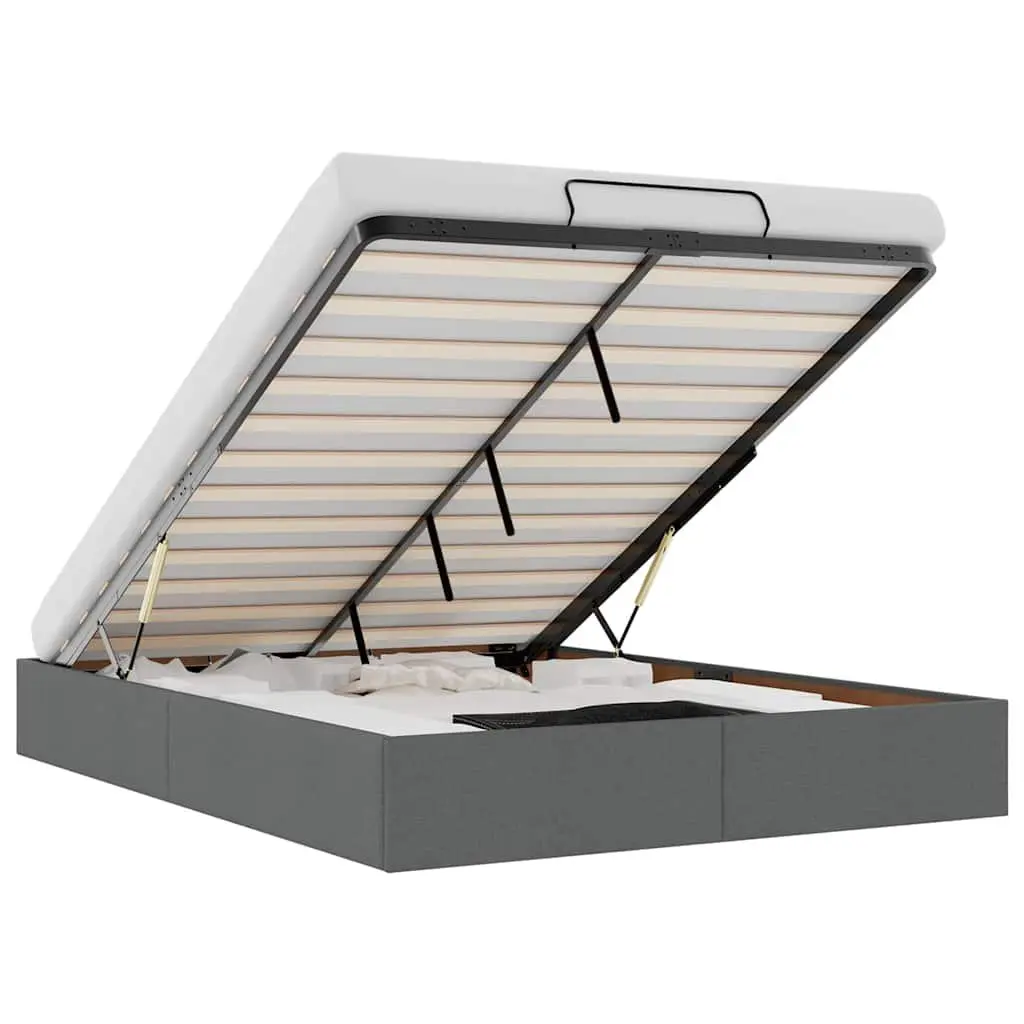 Ottoman Storage Bed Frame Double Grey Fabric Lift Mechanism Bedroom
