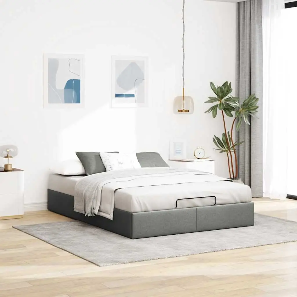 Ottoman Storage Bed Frame Double Grey Fabric Lift Mechanism Bedroom
