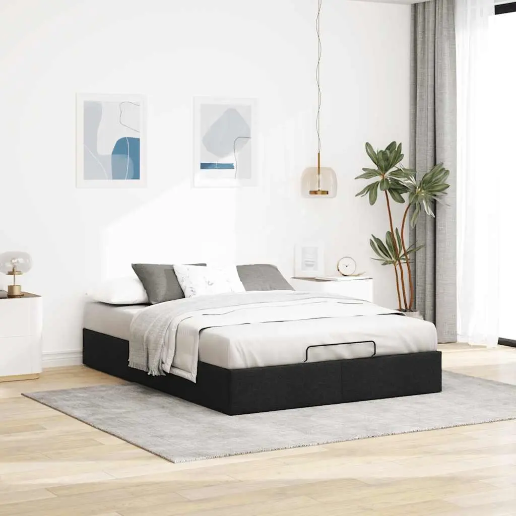 Ottoman Storage Bed Frame Double Fabric Black Lift-Up Mechanism Under-Bed