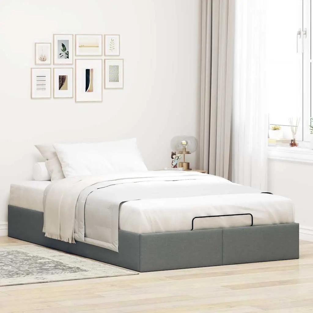 King Single Grey Ottoman Storage Bed Frame