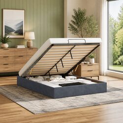 Double Grey Velvet Ottoman Storage Bed Frame Specifications