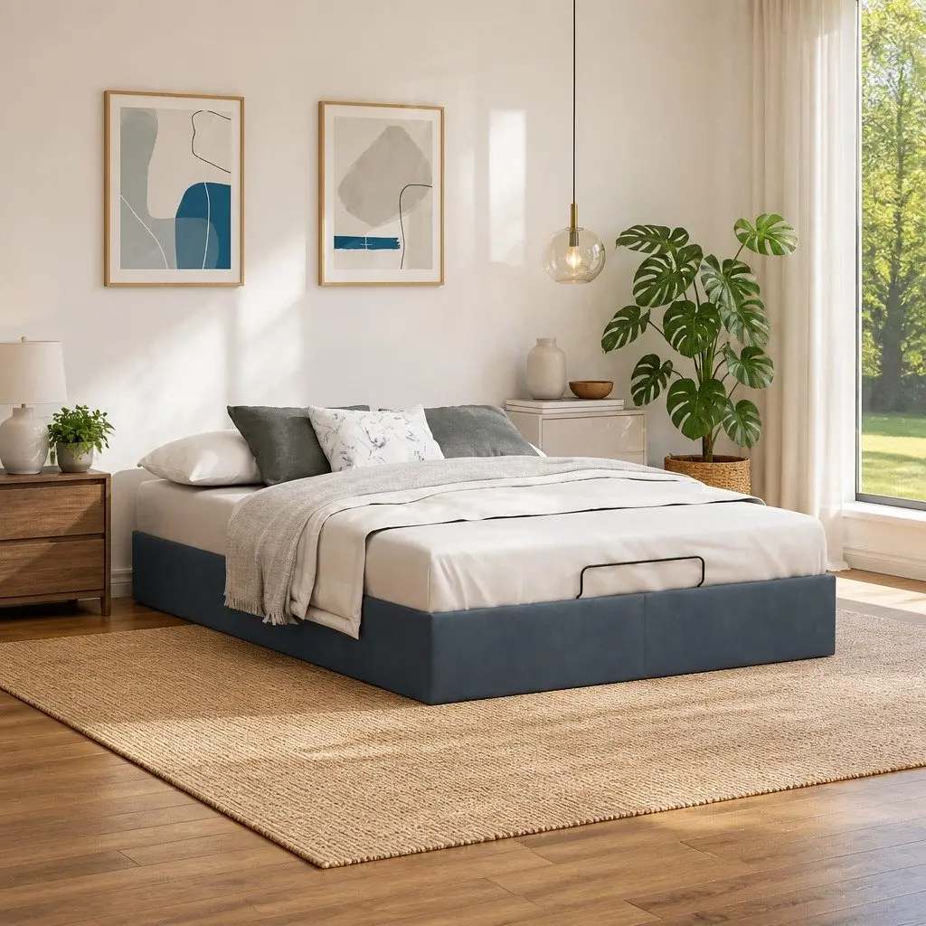 Queen Ottoman Storage Bed Frame Velvet Grey Bedroom Furniture