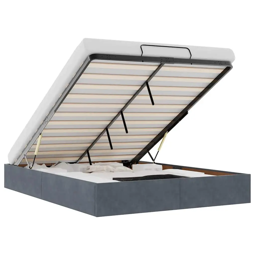 Queen Ottoman Storage Bed Frame Velvet Grey Bedroom Furniture
