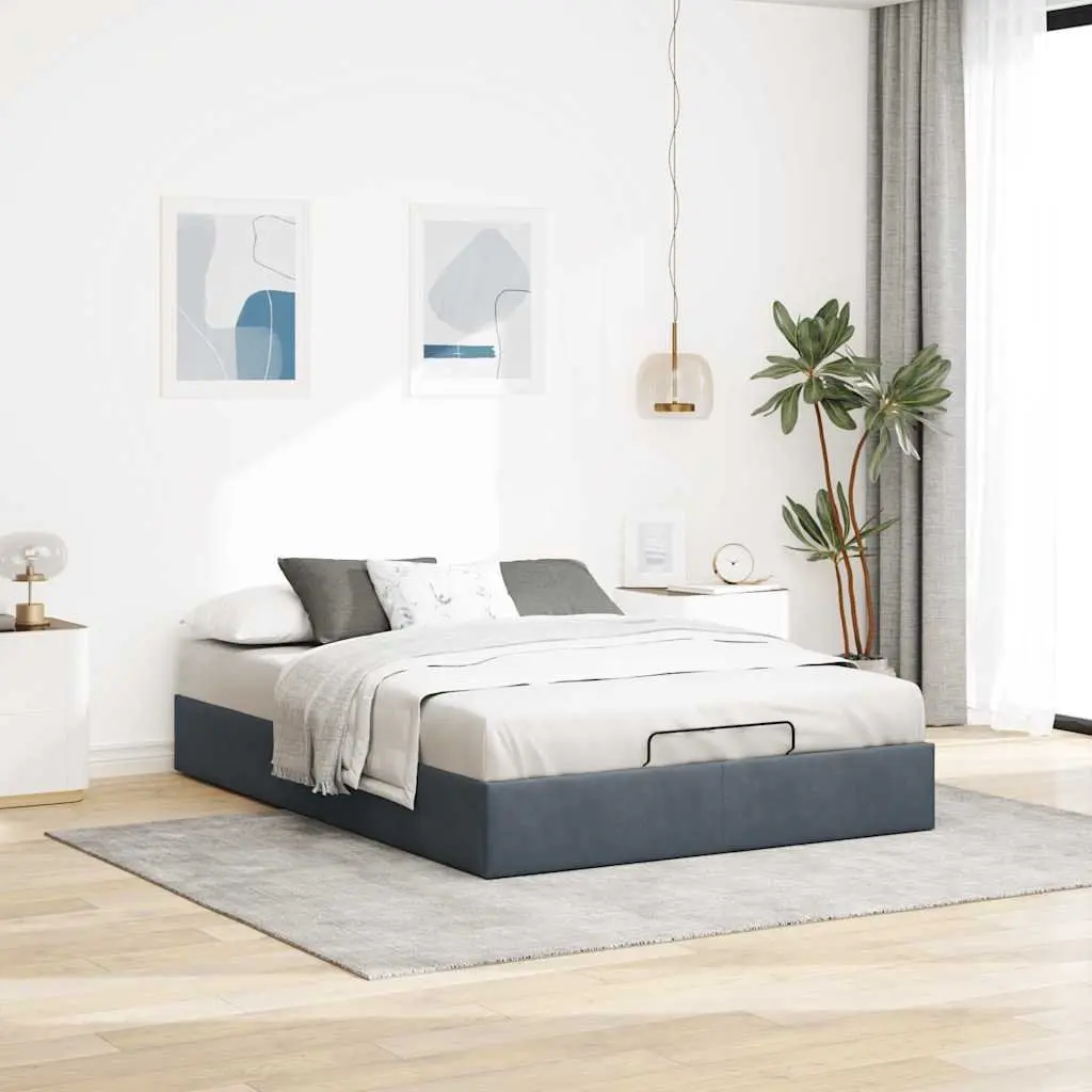 Queen Ottoman Storage Bed Frame Velvet Grey Bedroom Furniture