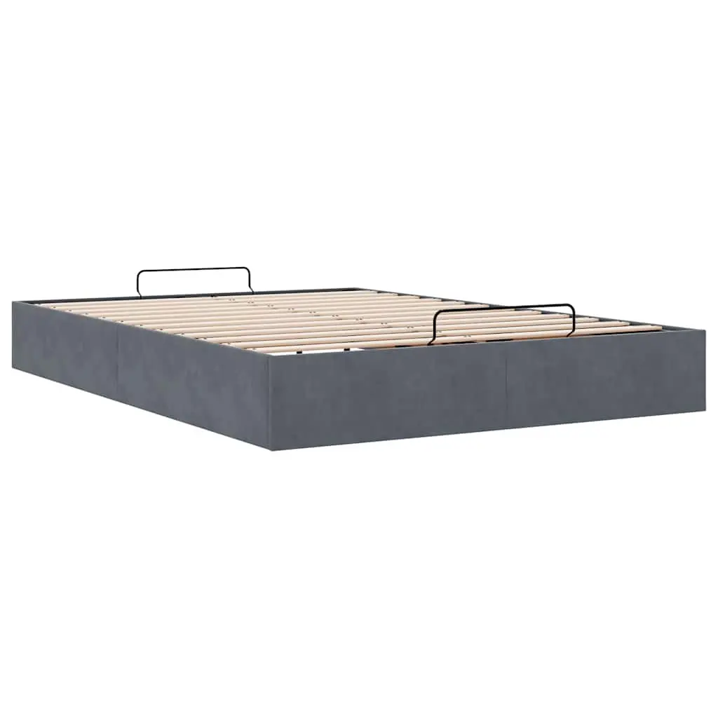 Queen Ottoman Storage Bed Frame Velvet Grey Bedroom Furniture
