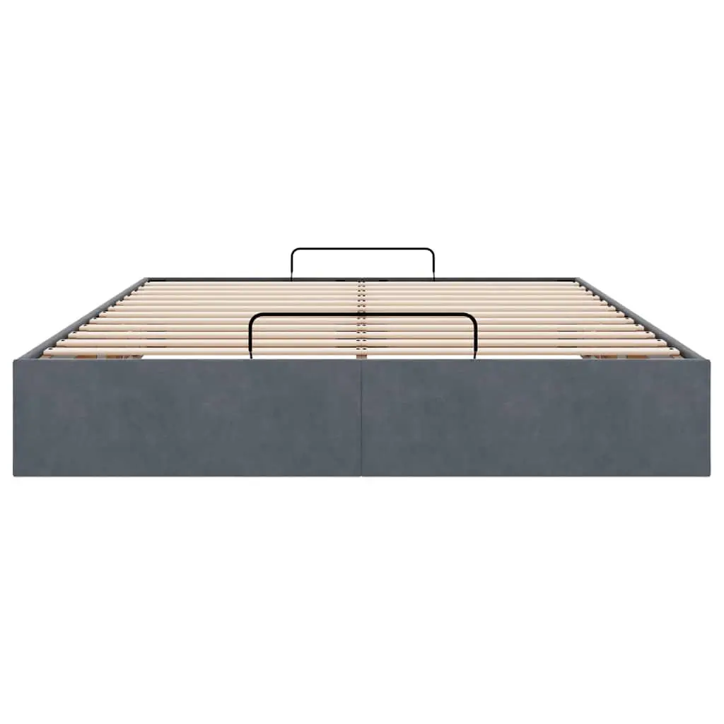 Queen Ottoman Storage Bed Frame Velvet Grey Bedroom Furniture