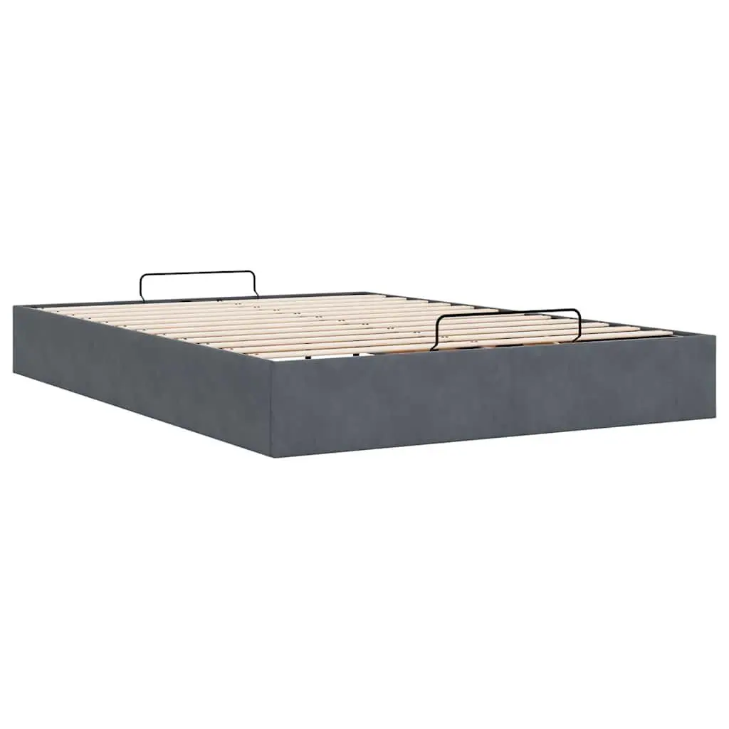 Queen Ottoman Storage Bed Frame Velvet Grey Bedroom Furniture