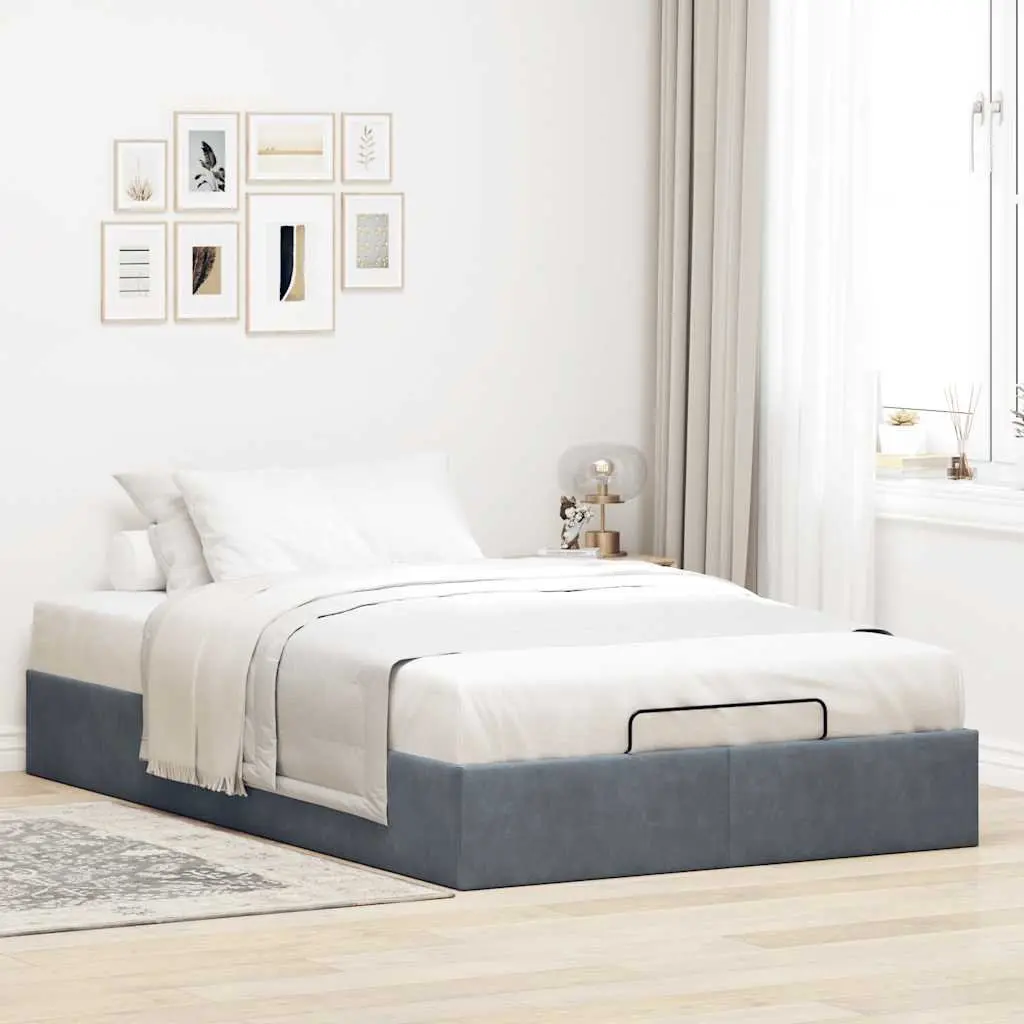 King Single Ottoman Velvet Bed Frame Grey