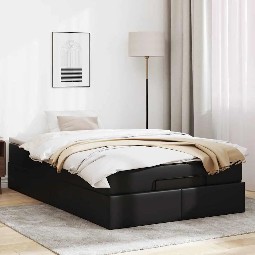 Super Single Ottoman Bed with Hydraulic Lift Storage Black Faux Leather Frame and Pocket Spring Mattress