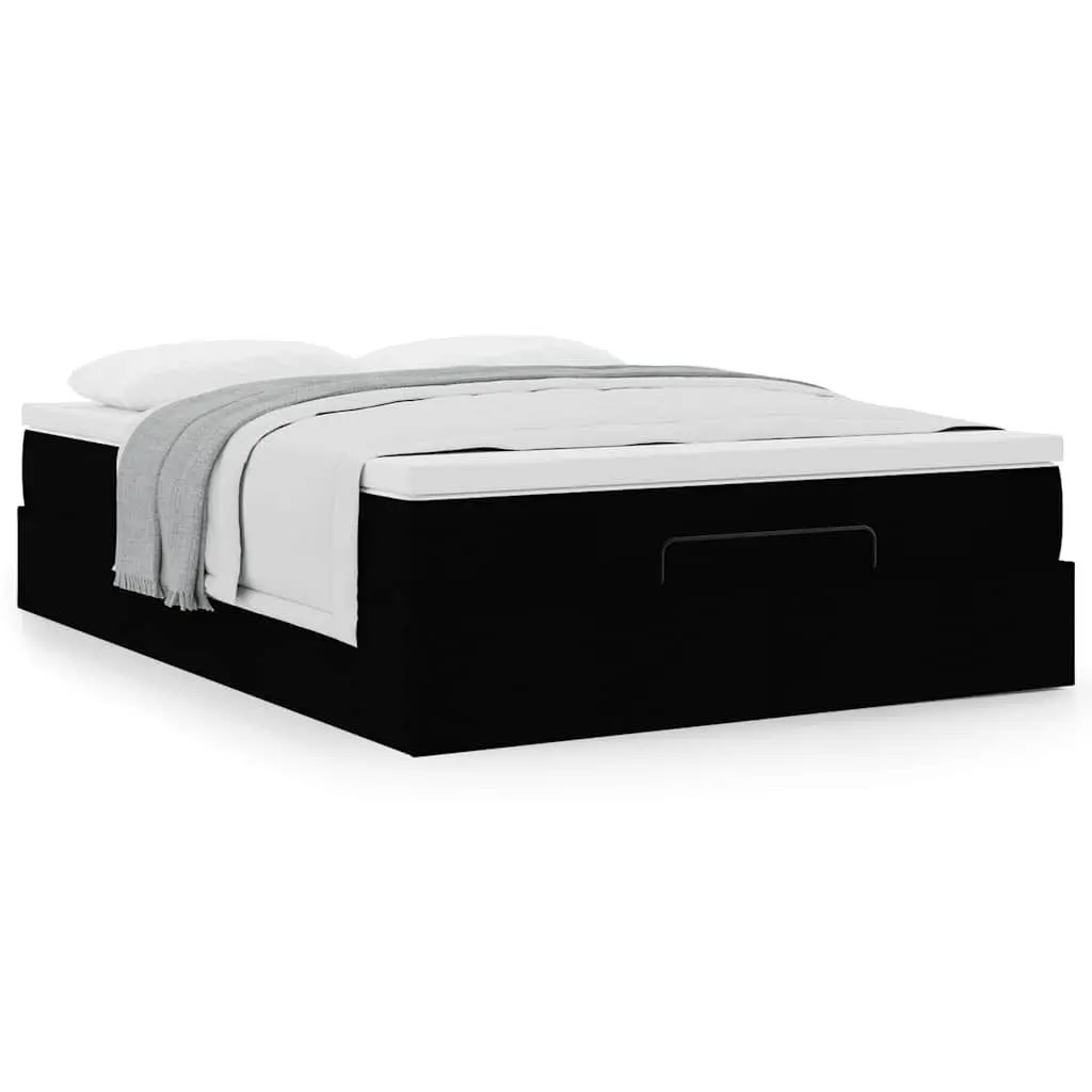 Double Ottoman Bed with Pocket Spring Mattress Black Fabric Storage Lift