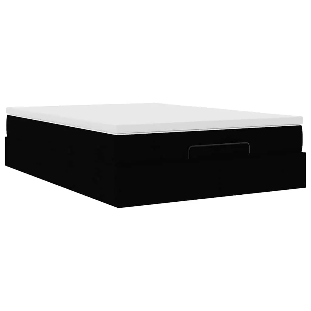 Double Ottoman Bed with Pocket Spring Mattress Black Fabric Storage Lift