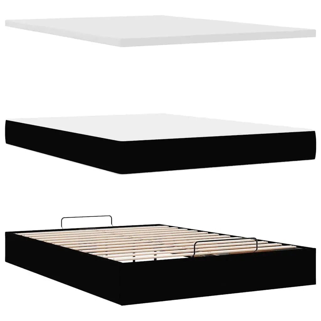Double Ottoman Bed with Pocket Spring Mattress Black Fabric Storage Lift