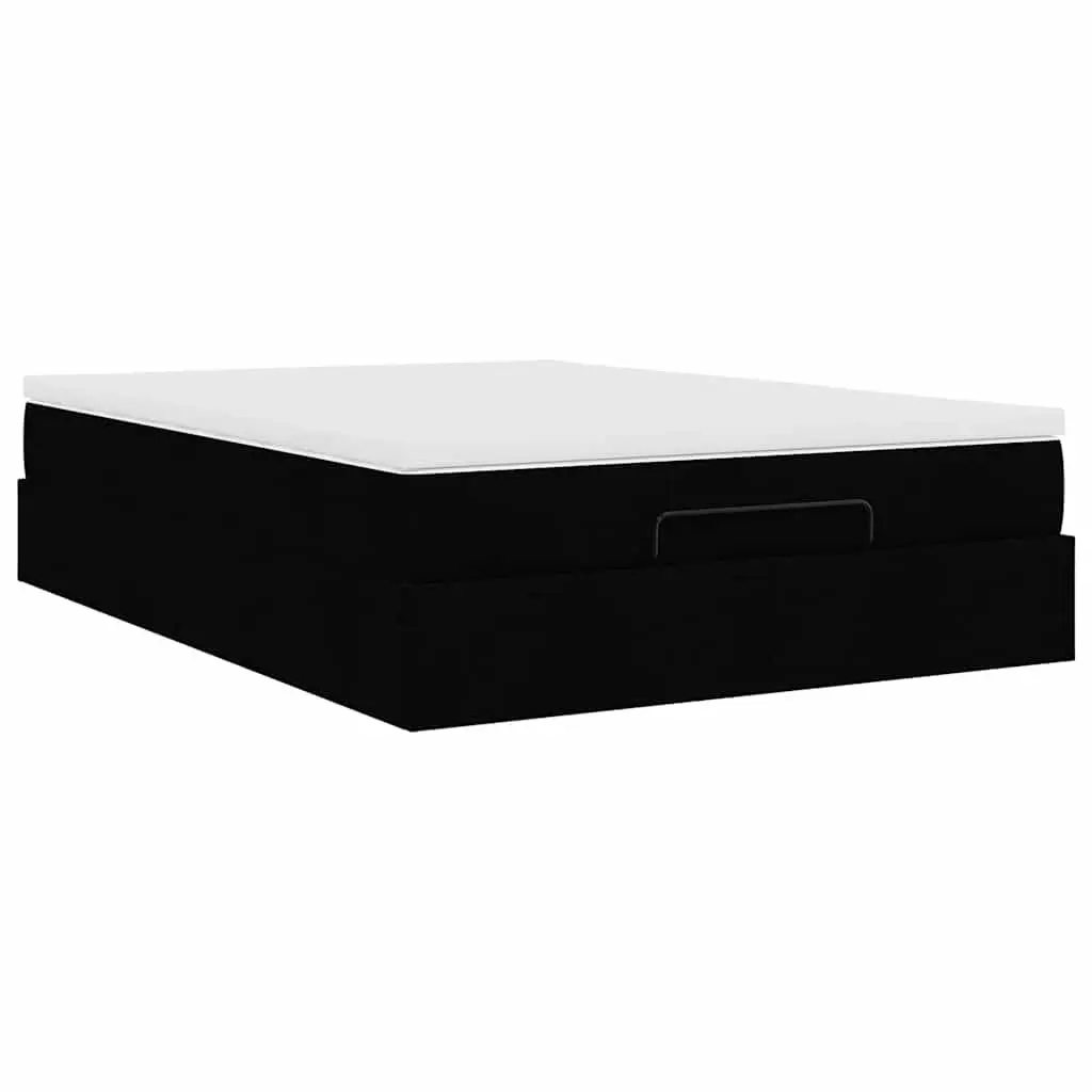 Double Ottoman Bed with Pocket Spring Mattress Black Fabric Storage Lift