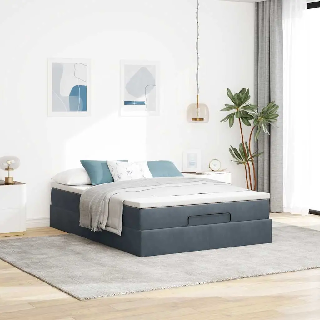Ottoman Bed Double Velvet Storage Bedroom Grey with Pocket Spring Mattress