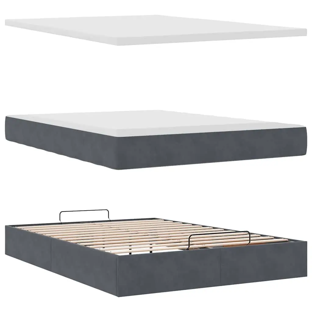 Ottoman Bed Double Velvet Storage Bedroom Grey with Pocket Spring Mattress