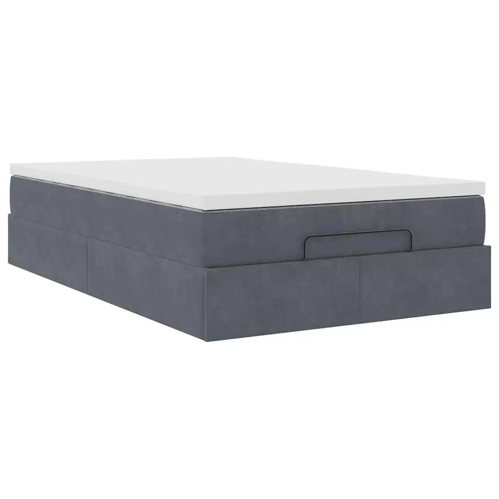 Ottoman Bed Super Single Velvet Grey with Pocket Spring Mattress and Hydraulic Lift Storage