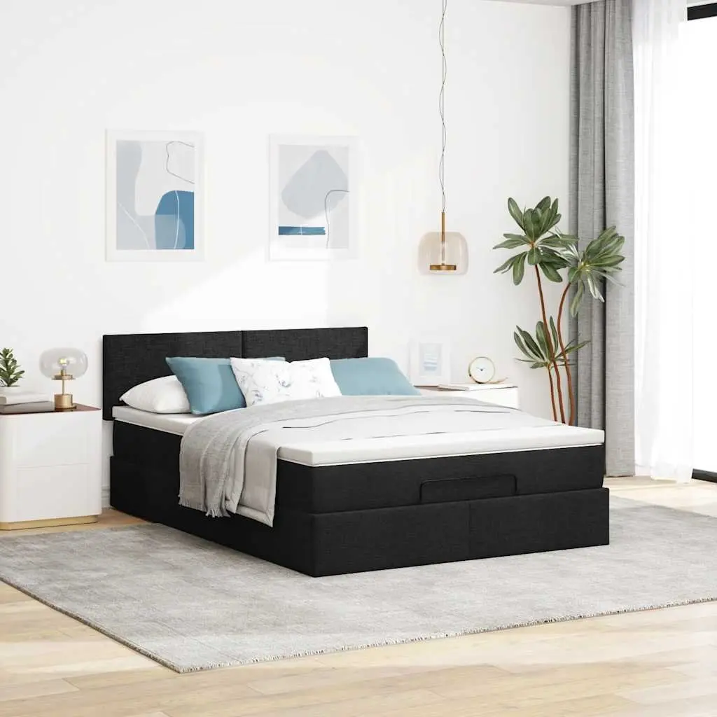 Upholstered Ottoman Bed Double Storage Black Frame with Pocket Spring Mattress and Hydraulic Lift