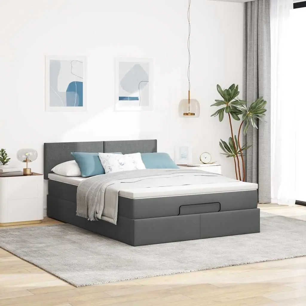 Ottoman Bed Queen with Pocket Spring Mattress Grey Fabric Storage Bedroom