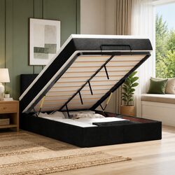 Black King Single Ottoman Bed with Pocket Spring Mattress Specs