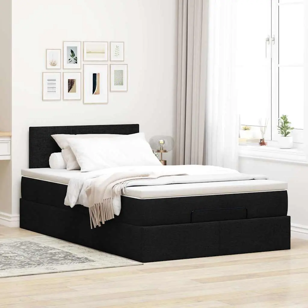 Ottoman Bed with Pocket Spring Mattress King Single Black Fabric Storage Lift
