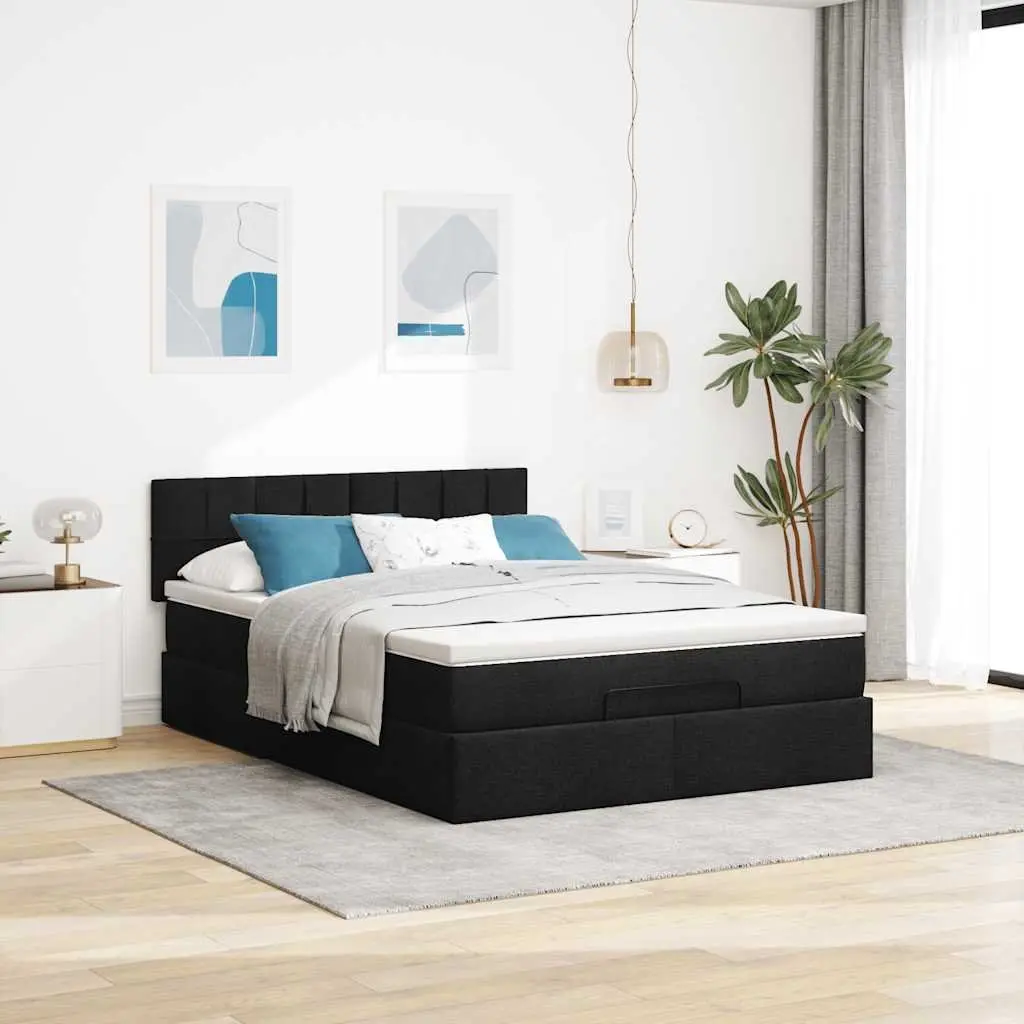 Ottoman Bed with Pocket Spring Mattress for Bedroom Black Fabric Double Size