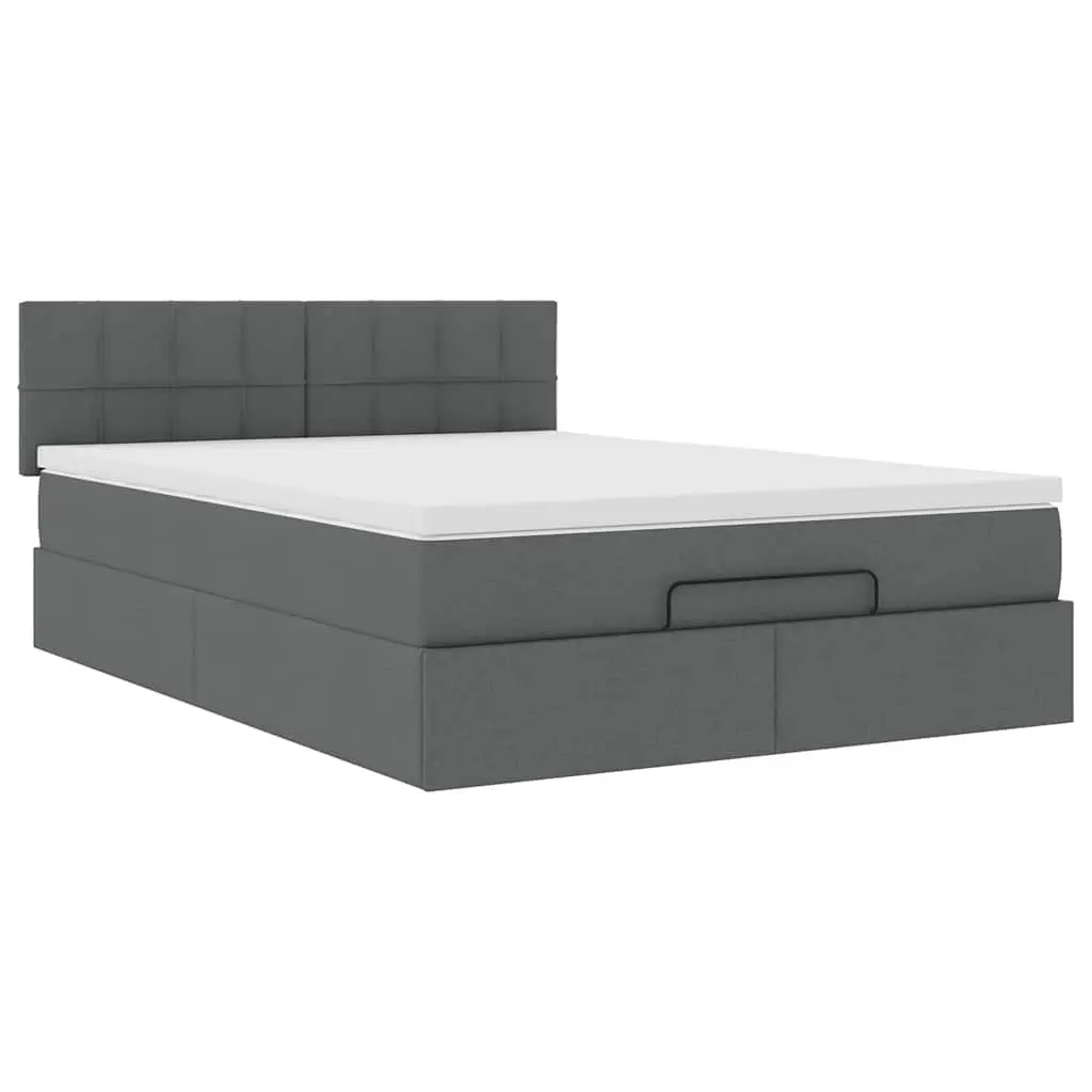 Ottoman Bed Queen Size with Pocket Spring Mattress Storage Grey Fabric