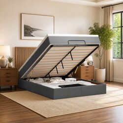 Grey Ottoman Bed with Hydraulic Storage and Pocket Spring Mattress