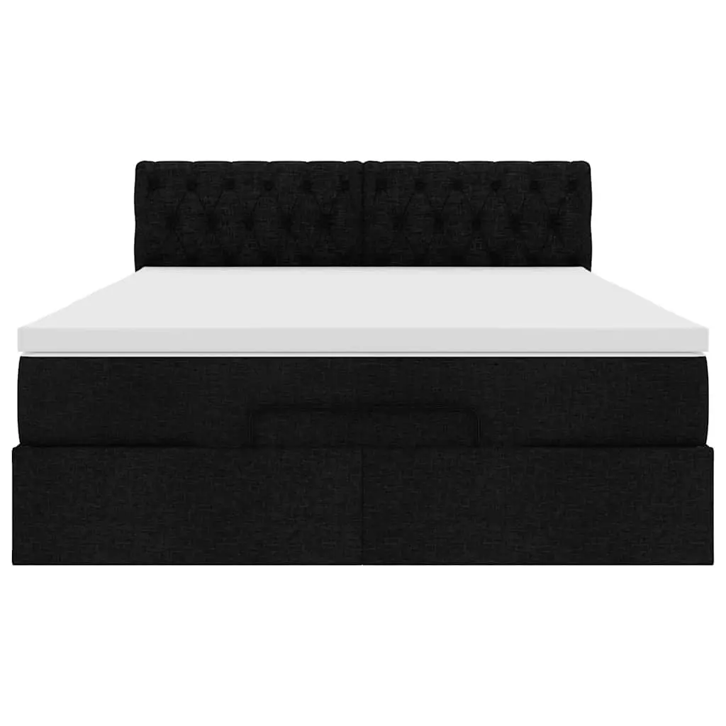 Ottoman Bed Double Black Fabric with Mattress Storage Lift Base Frame