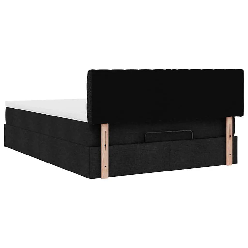 Ottoman Bed Double Black Fabric with Mattress Storage Lift Base Frame