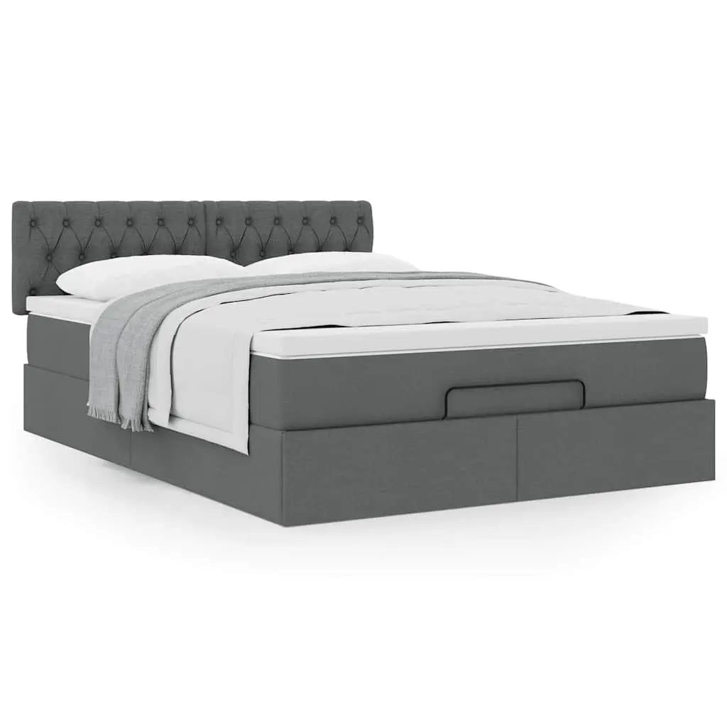 Ottoman Bed with Mattress Queen Size Grey Fabric Storage Lift Hydraulic Base