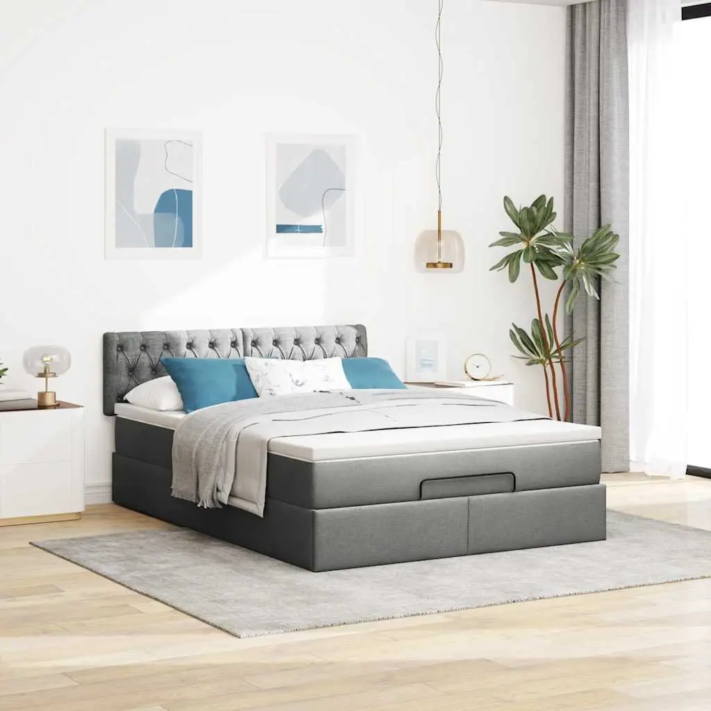 Ottoman Bed with Mattress Queen Size Grey Fabric Storage Lift Hydraulic Base