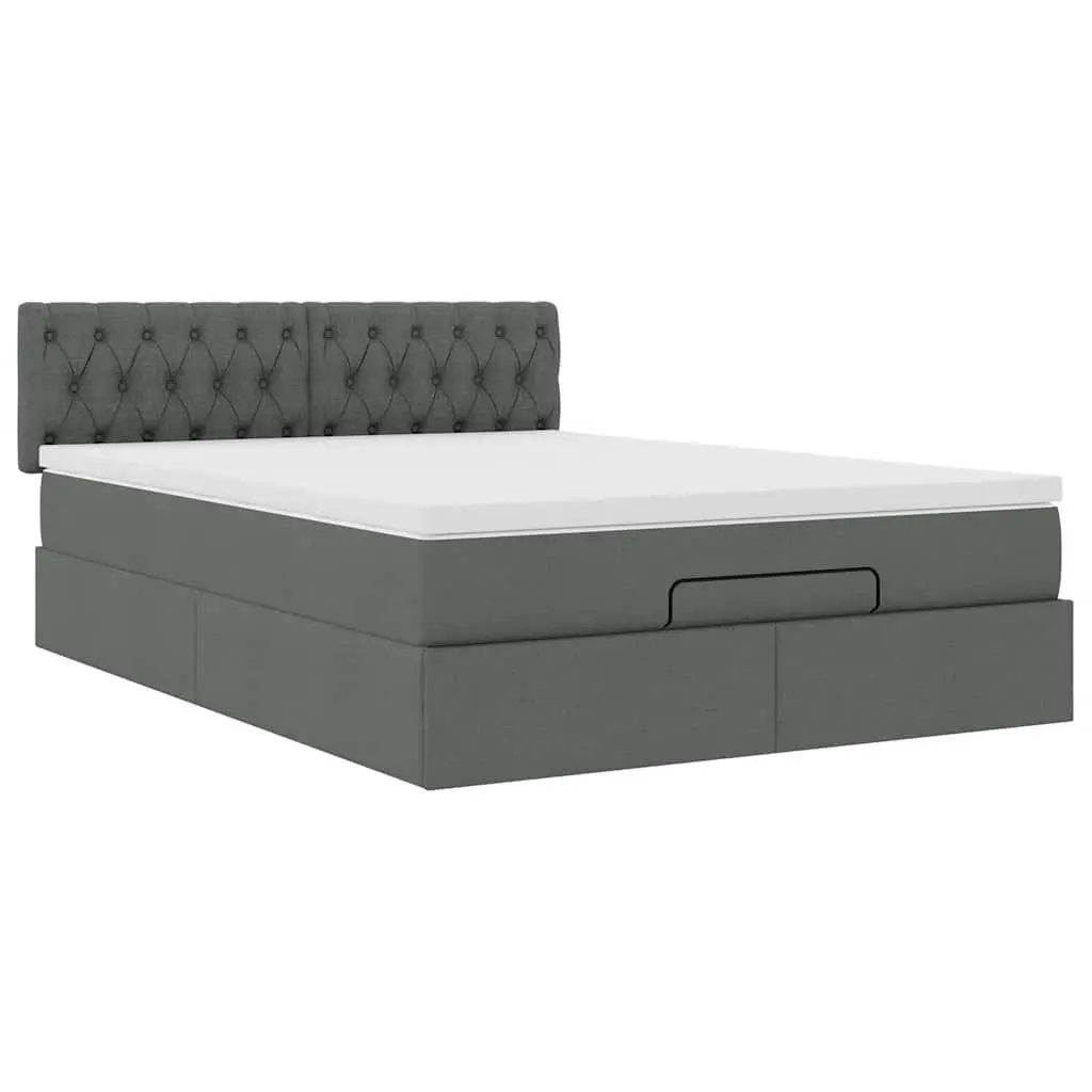 Ottoman Bed with Mattress Queen Size Grey Fabric Storage Lift Hydraulic Base