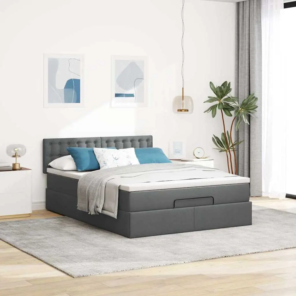 Ottoman Bed Queen with Pocket Spring Mattress Grey Fabric Storage Lift Base