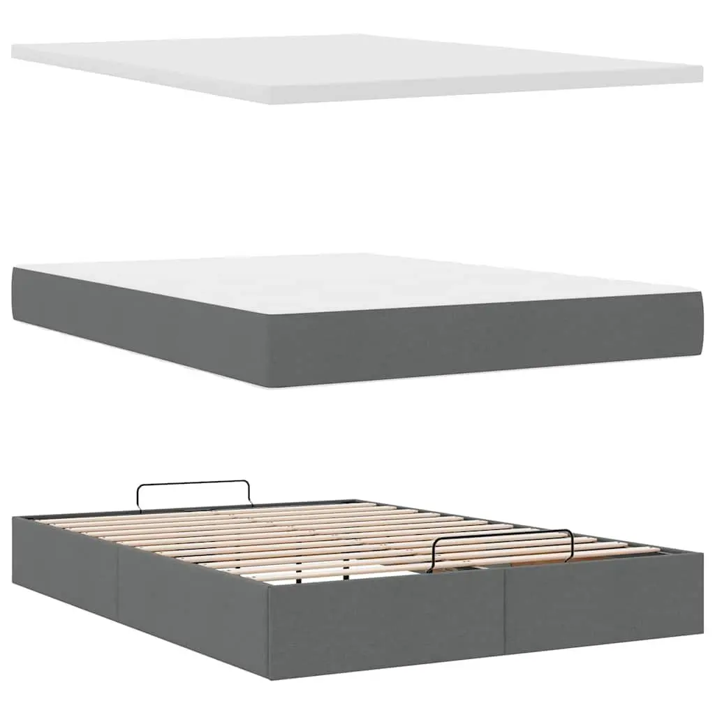 Ottoman Bed Queen with Pocket Spring Mattress Grey Fabric Storage Lift Base