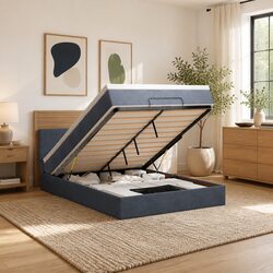 Grey Ottoman Bed with Pocket Spring Mattress - Queen Size