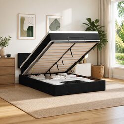 Specifications for Queen Ottoman Bed in Black Velvet