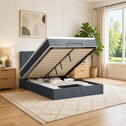 Queen Size Ottoman Bed with Hydraulic Lift Storage