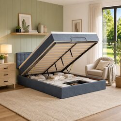 Double Ottoman Bed Specifications: Grey Velvet, Hydraulic Lift, Pocket Spring Mattress