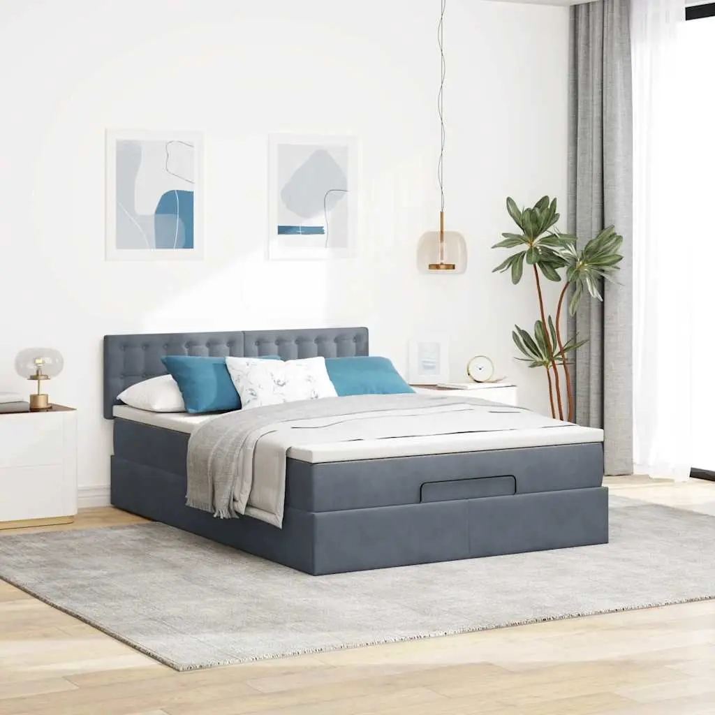 Double Ottoman Bed for Bedroom with Pocket Spring Mattress Grey Velvet