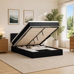 Queen Black Ottoman Bed with Pocket Spring Mattress Specs