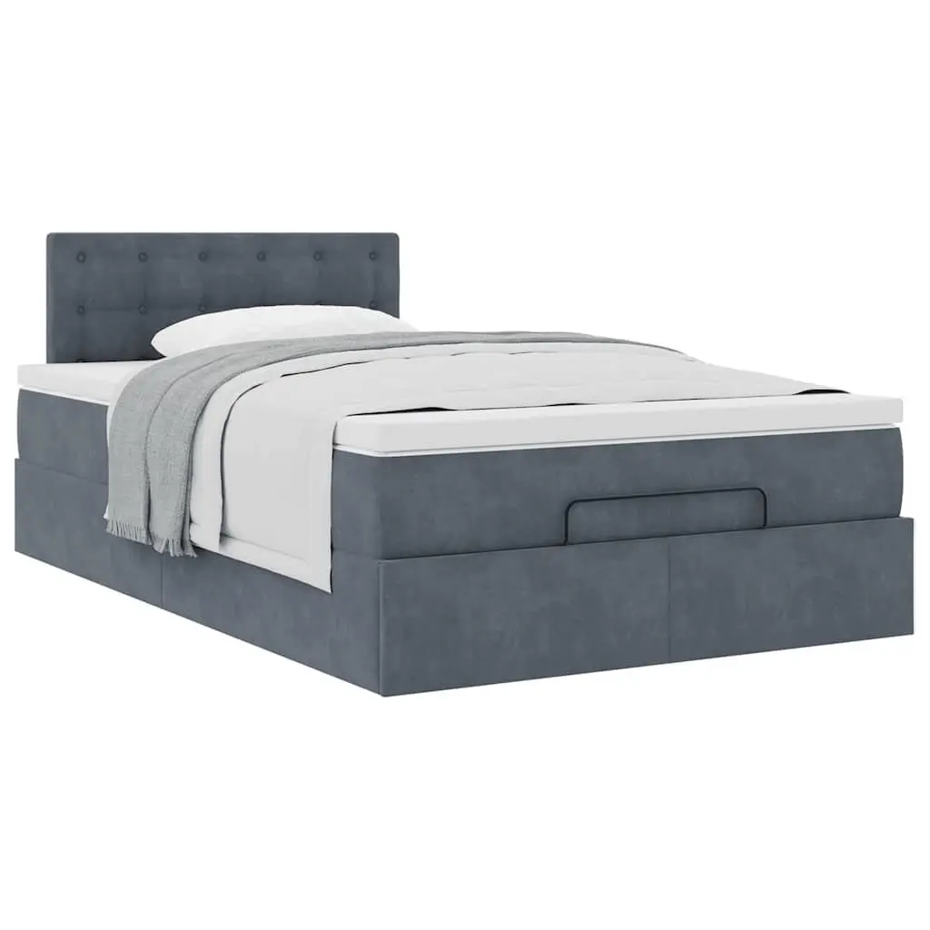 Ottoman Bed King Single Grey Velvet with Mattress and Hydraulic Lift Storage for Bedroom