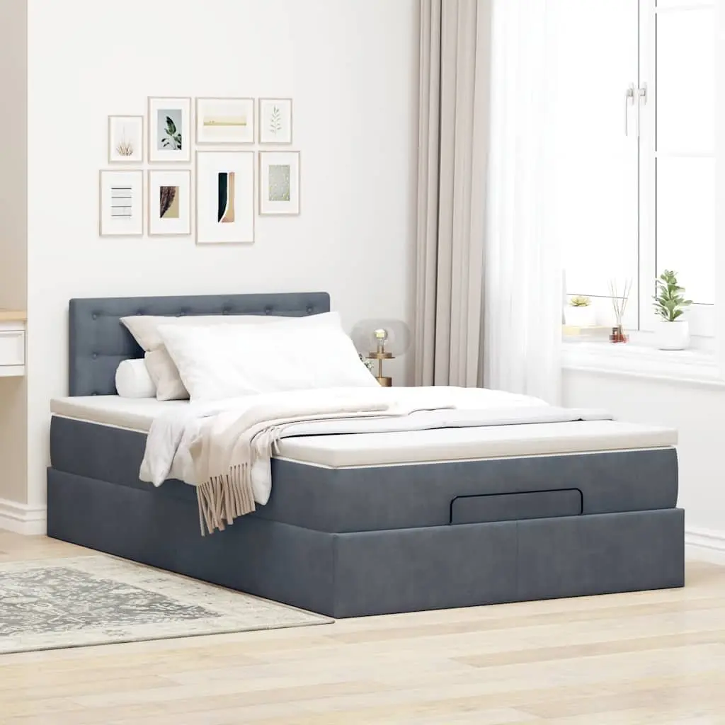 Ottoman Bed King Single Grey Velvet with Mattress and Hydraulic Lift Storage for Bedroom