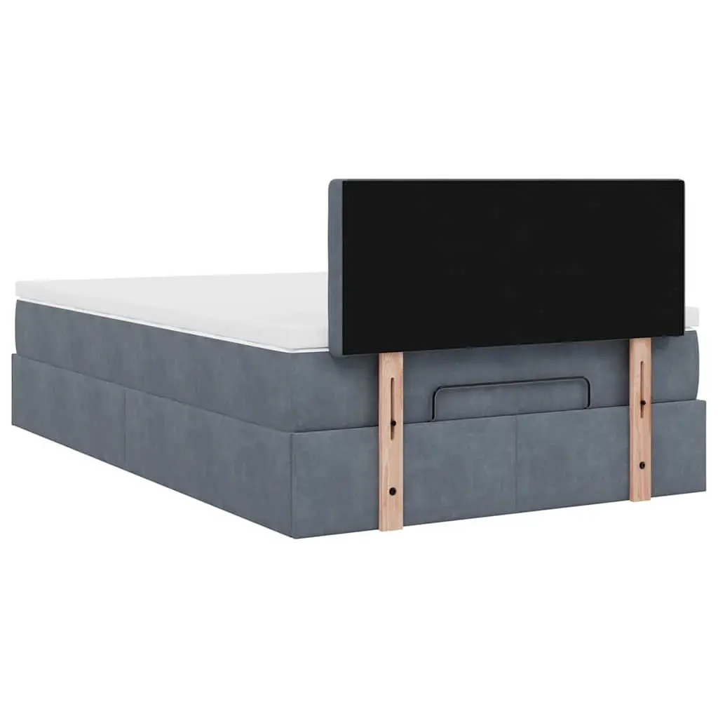 Ottoman Bed King Single Grey Velvet with Mattress and Hydraulic Lift Storage for Bedroom