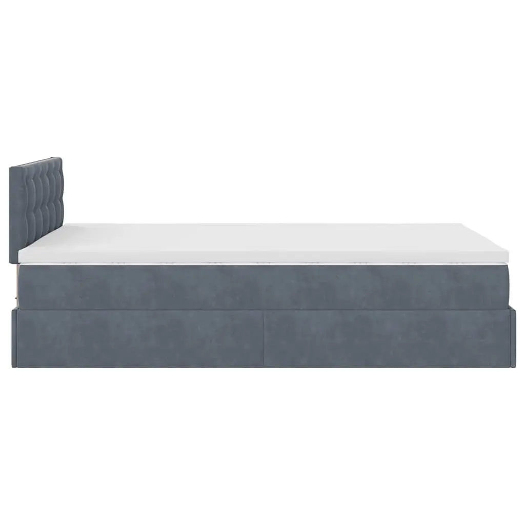 Ottoman Bed King Single Grey Velvet with Mattress and Hydraulic Lift Storage for Bedroom