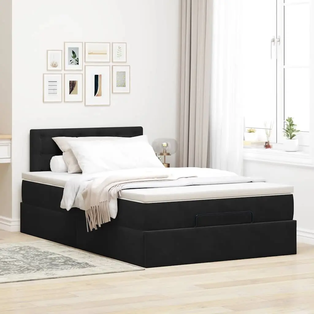 Ottoman Bed with Pocket Spring Mattress Black King Single Velvet Storage Lift