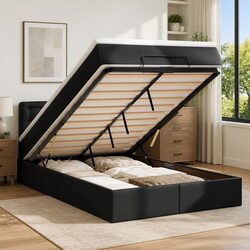 King Size Ottoman Bed with Pocket Spring Mattress and LED Lights