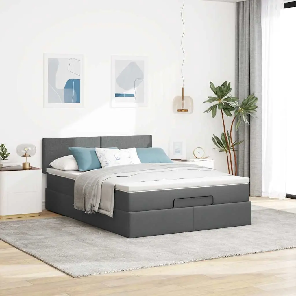 Ottoman Bed with Pocket Spring Mattress for Storage Queen Size Grey Fabric