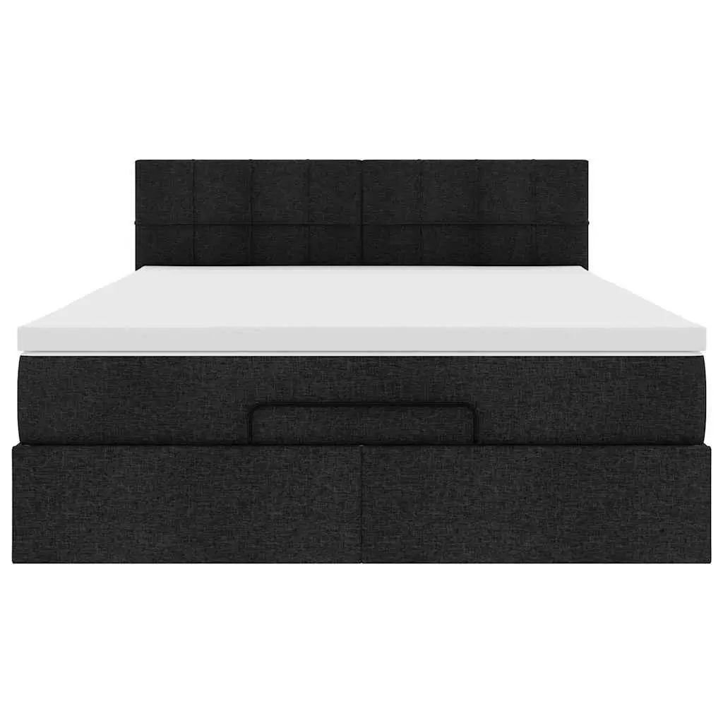 Double Ottoman Bed with Hydraulic Lift Storage Black Fabric Pocket Spring Mattress LED Lights
