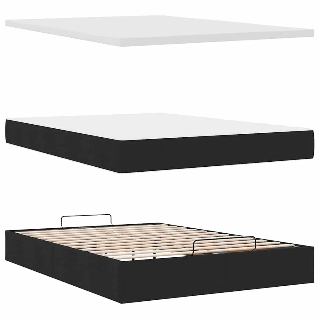 Double Ottoman Bed with Hydraulic Lift Storage Black Fabric Pocket Spring Mattress LED Lights