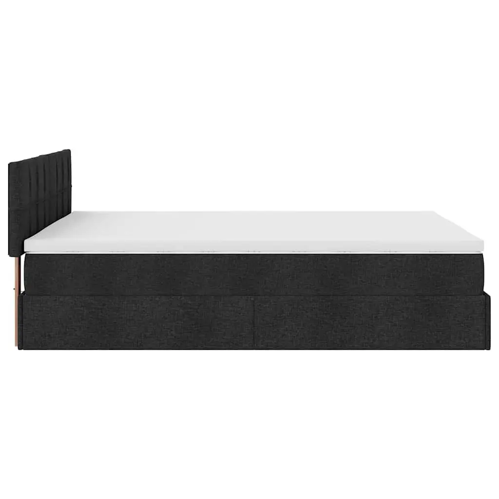 Double Ottoman Bed with Hydraulic Lift Storage Black Fabric Pocket Spring Mattress LED Lights